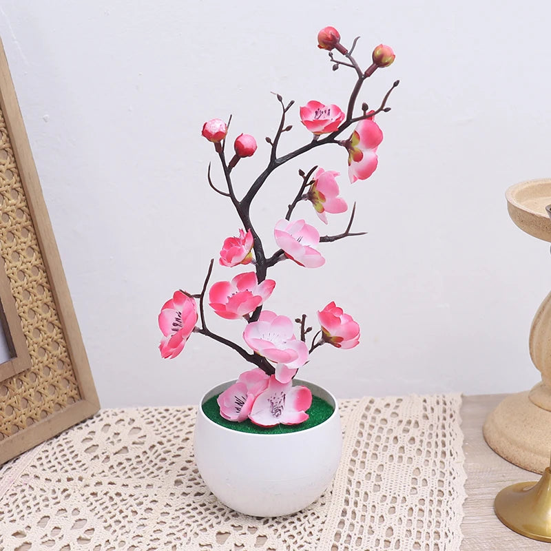 Simulation Plum Flower Pot Plant Artificial Plastic Fake Flowers Home Office Desktop Ornaments Wedding Party Background Decor