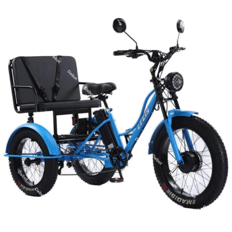New 3 Wheel Electric Tricycle Cargo Bike With Passengers Elderly Adults 2 Seat 750W Powerful Off Road Electric Bicycle Mountain