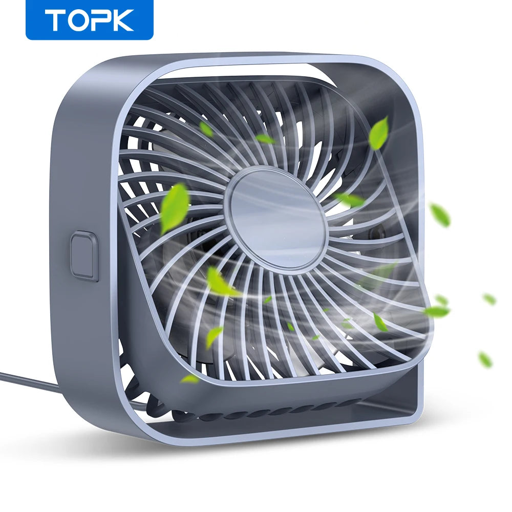 TOPK Mini Portable Fan USB Desk Fan Table Strong Airflow &Quiet Operation 3 Speed Wind 360°Rotatable Standing fans for room Home
