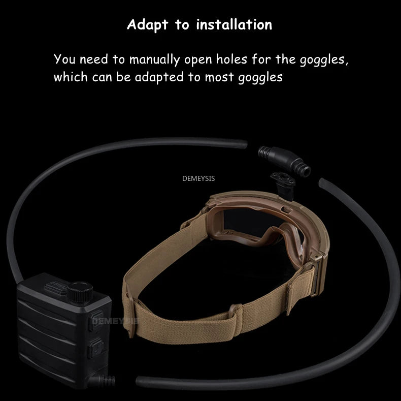 Tactical Goggles Anti Fog Ventilation Fan Adjustable Head Strap for Airsoft Motorcross Mountaineering Ski Defogging Fan