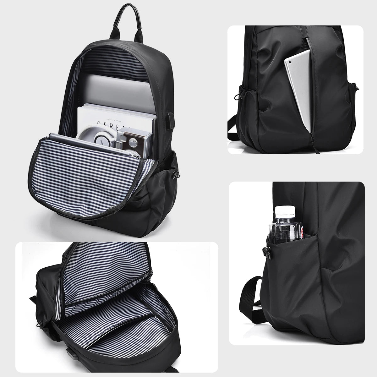 Men's Casual Large Capacity Travel Charging Backpack Lightweight Waterproof Computer Backpack Student School Bag Unisex