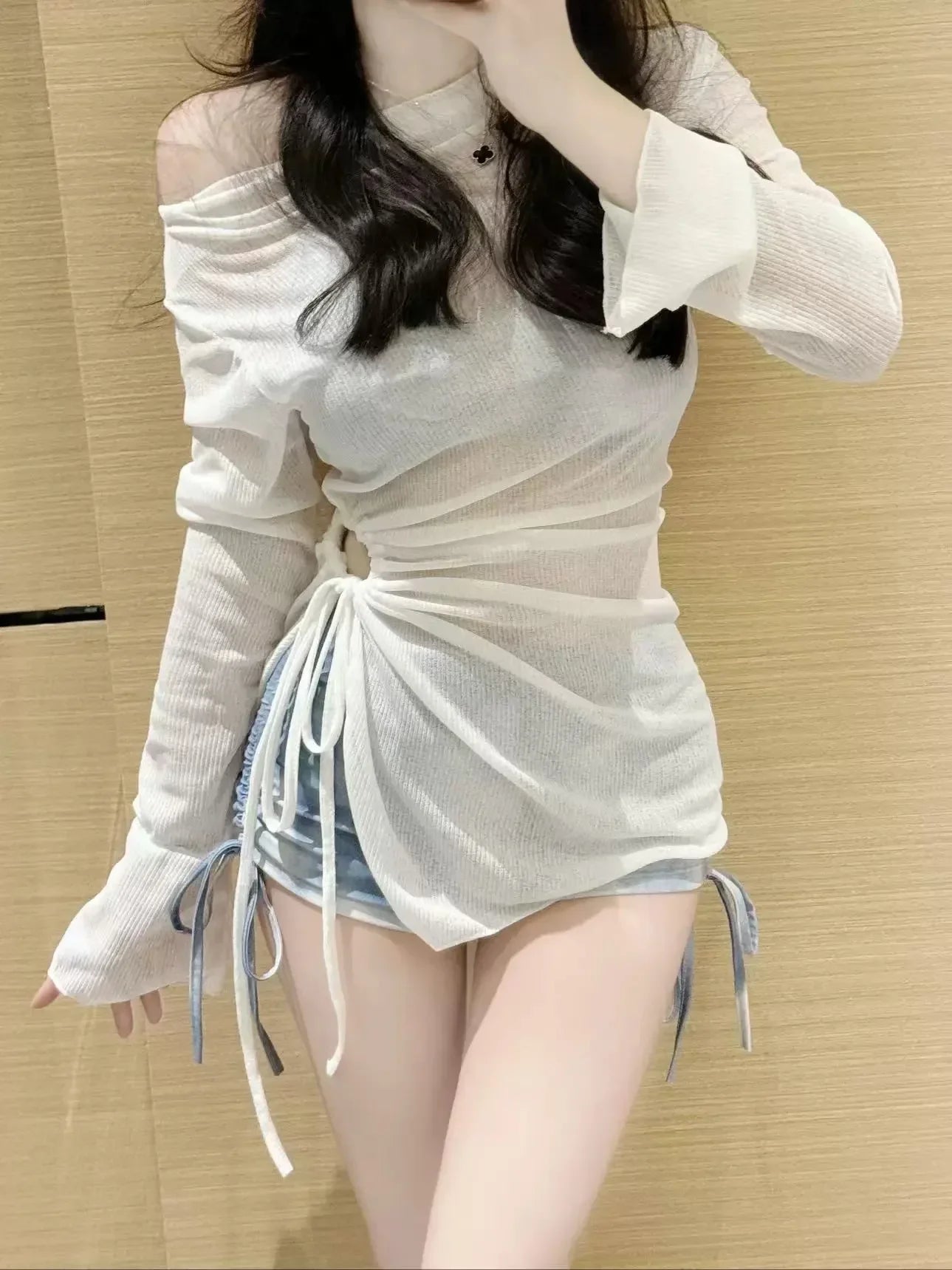 sexy Korean fashion conservative bikinis sets three pieces tie dye print bikini shorts with mesh cover smock swimsuit biquini