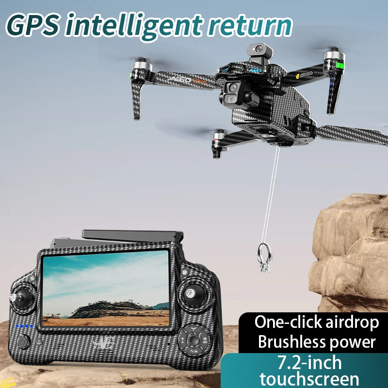 AE60 GPS Drone 8K Professional HD Camera 3-Axis Gimbal Brushless 12KM Obstacle Avoidance Large Screen FPV Fishing Airdrop Drones