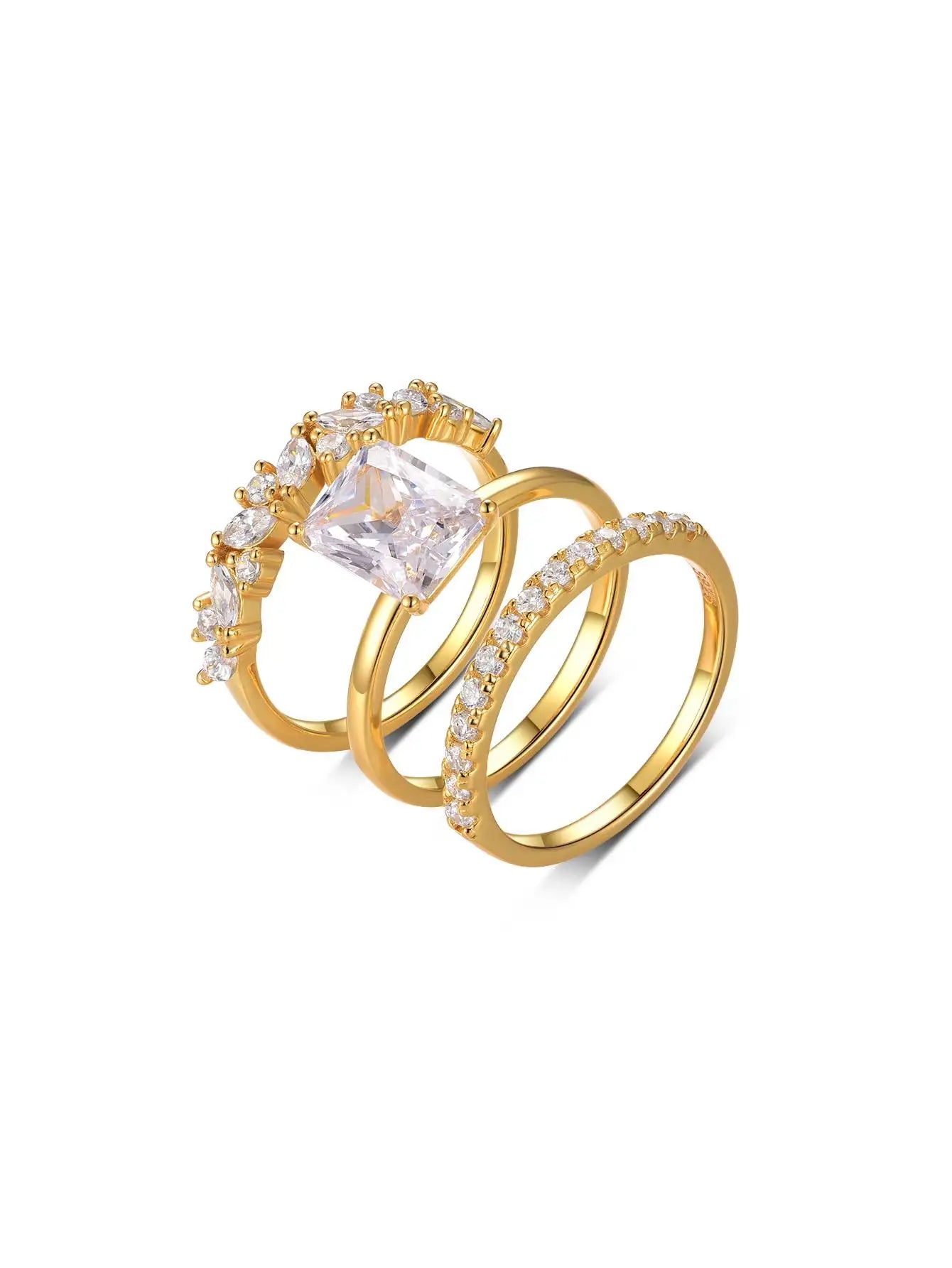 S925 Sterling Silver Rectangular 3CT Moissanite Ring Set Fine Jewelry Gold-plated 18k Suitable for Gift Giving Birthday Gift