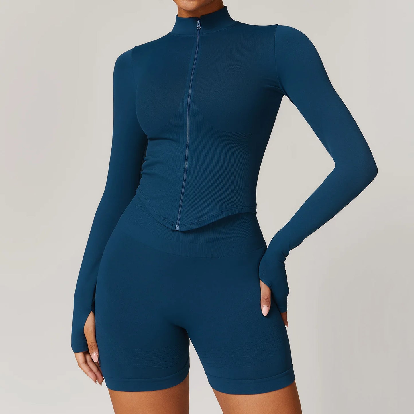 Yoga Suit Women's Standing Collar Long Sleeved Sports Running Training Fitness Top Running Suit Gym Activewear Workout Clothes