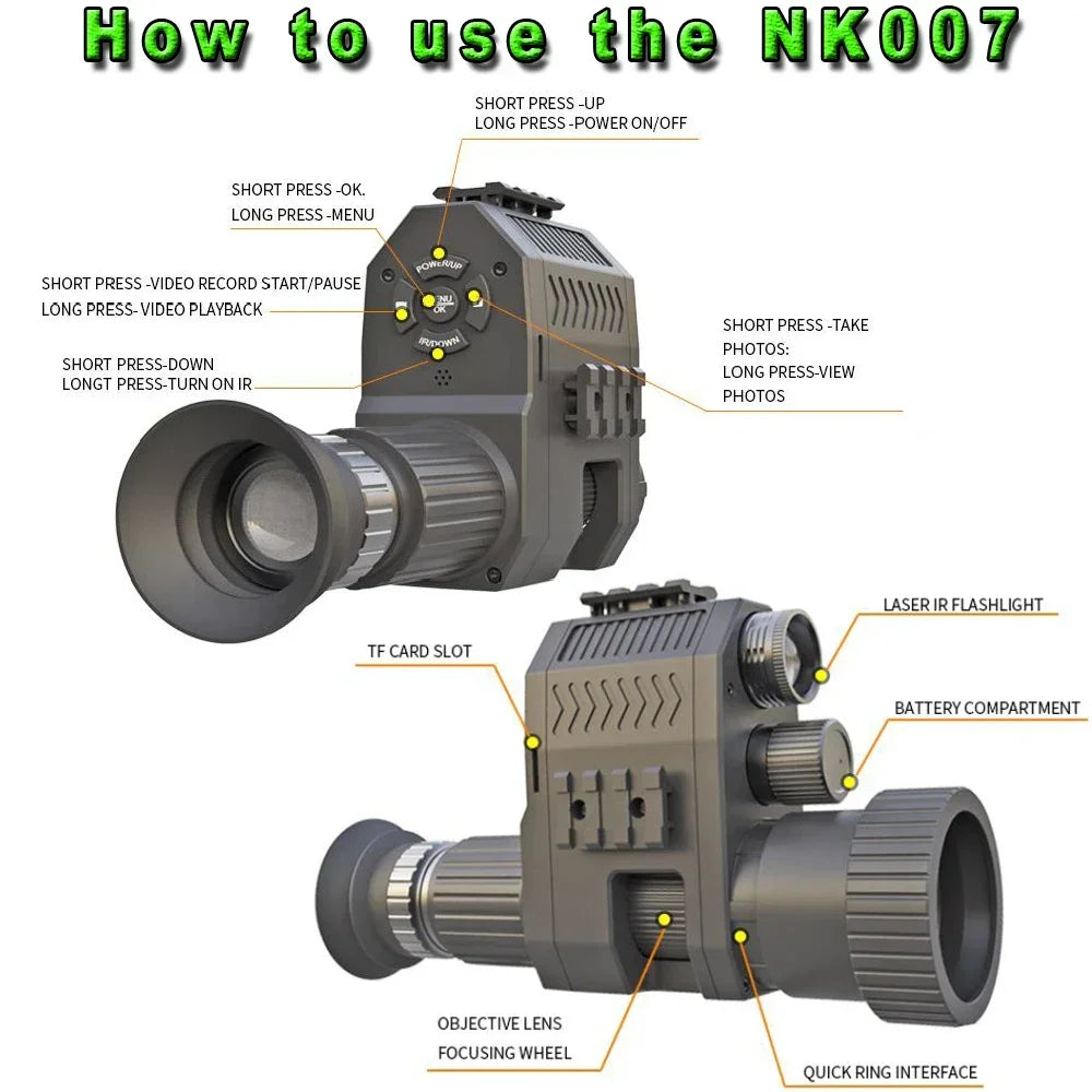 Megaorei NK007plus 200-400M Monocular 1080P Digital Night Vision Scope Infrared Camcorder with 4x Zoom for Outdoor Hunting