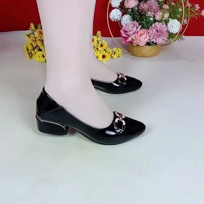 Shoes for Women Fashion Pointed Toe Patent Leather Low Heel Single Shoes Lady Slip on Classic Comfort Office Shoes Zapatos Mujer