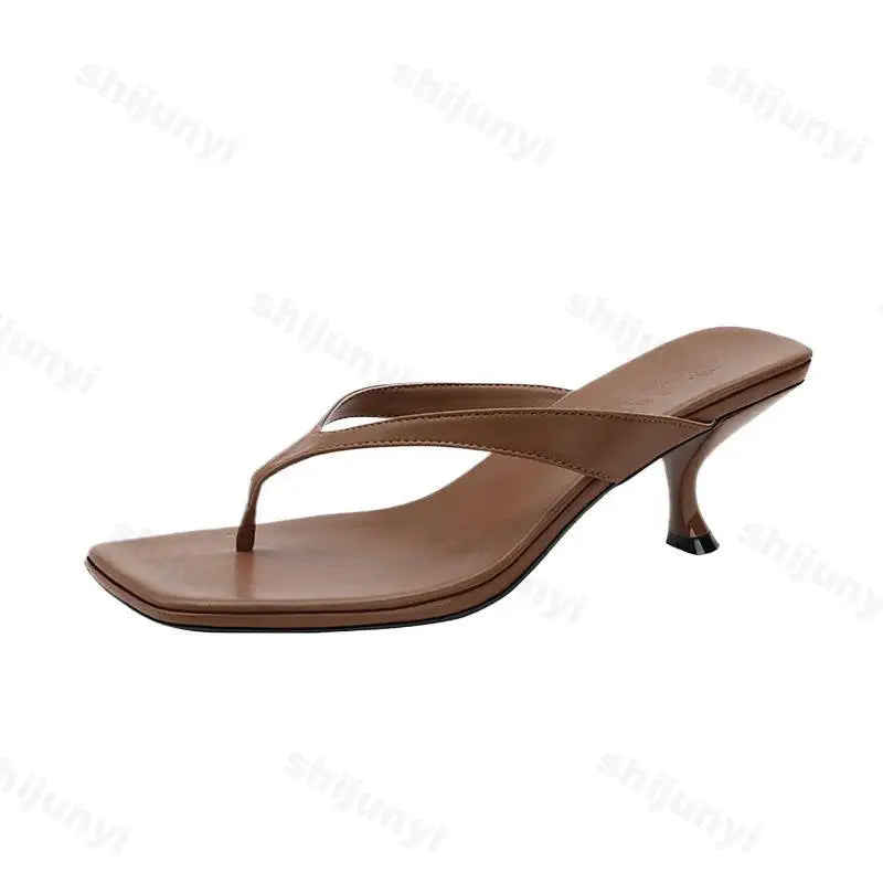 Women Slippers Female Clip Toed High-heeled Slippers Casual Footwear Slides Ladies Square Toe Fashion 2025 Summer Flip Flops