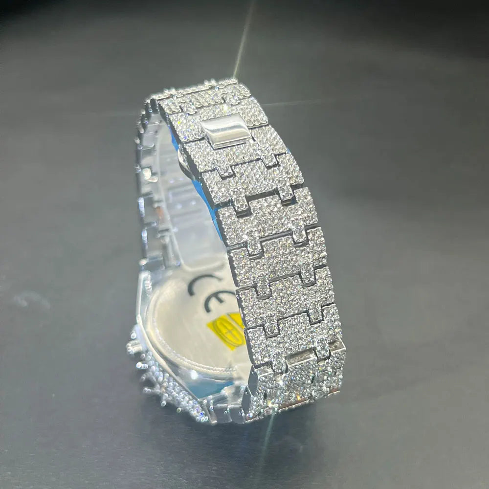 MISSFOX Hot Fashion Full Diamond Watches Men Brand Hip Hop lced Qut Bling Jewelry Flower Quartz Wristwatch For Man Dropshipping