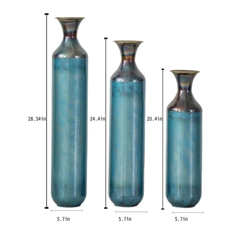 Large Floor Metal Vases Decorated Aqua Blue Set Of 3 Gorgeous Home Decoration accessories Living Room Shipping from the USA