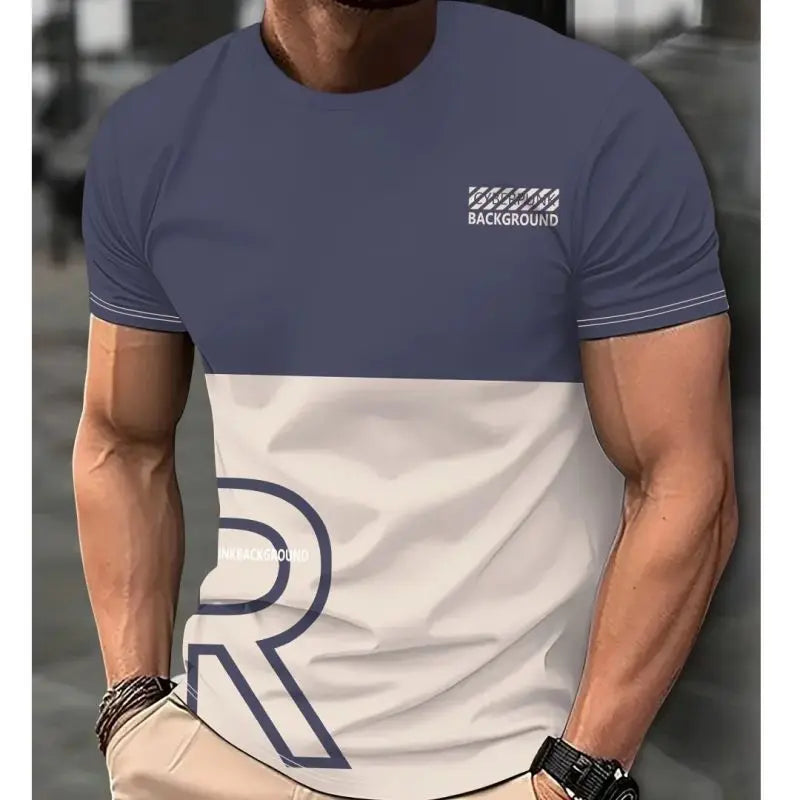 Men's Clothing Short sleeve Top Gradient Color Digital Print T-shirt