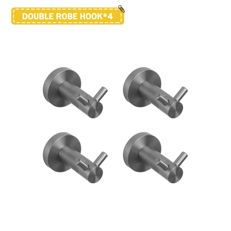 Grey Bathroom Hardware Set Accessories Kit Stainless Steel Round Wall Rack Hand Bar Toilet Roll Paper Holder Robe Towel Hook