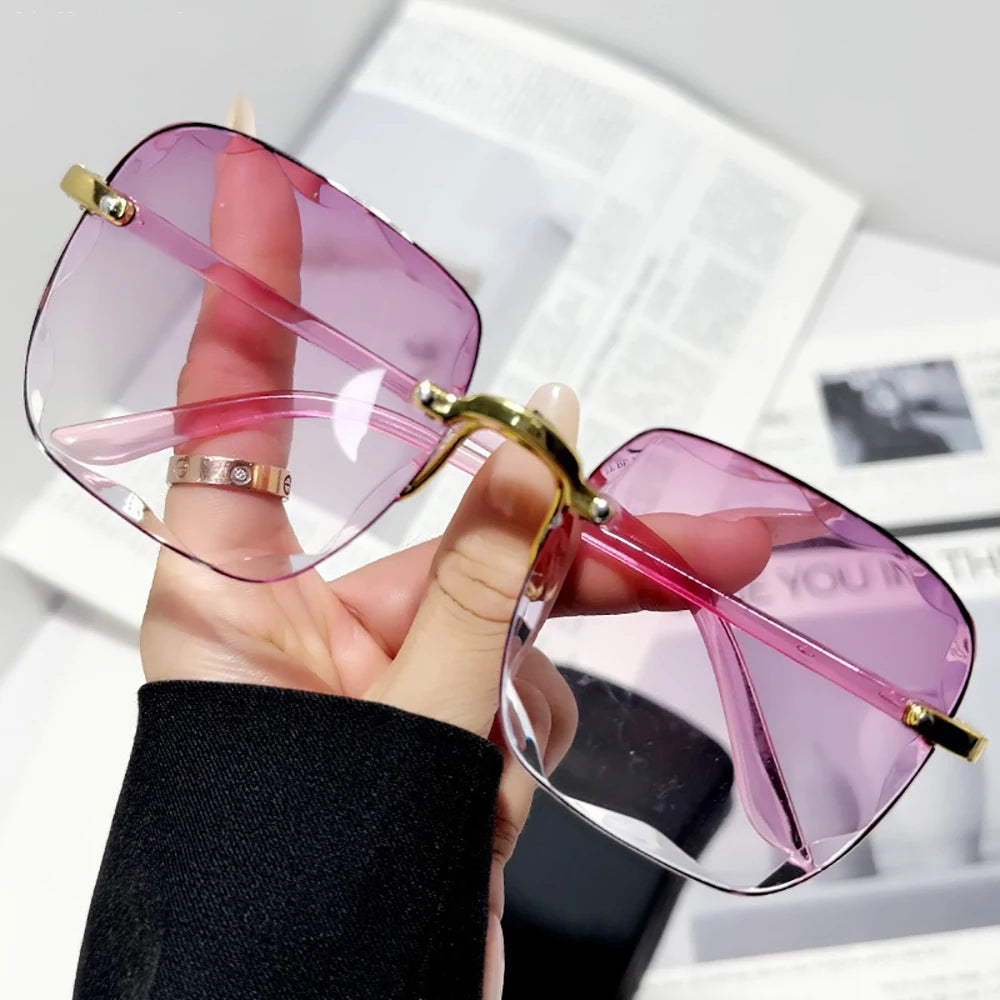 Women's Rimless Sunglasses Fashion Gradient Lenses Square Sun Glasses Lady Vintage Classic Designer Shades UV400 Goggles