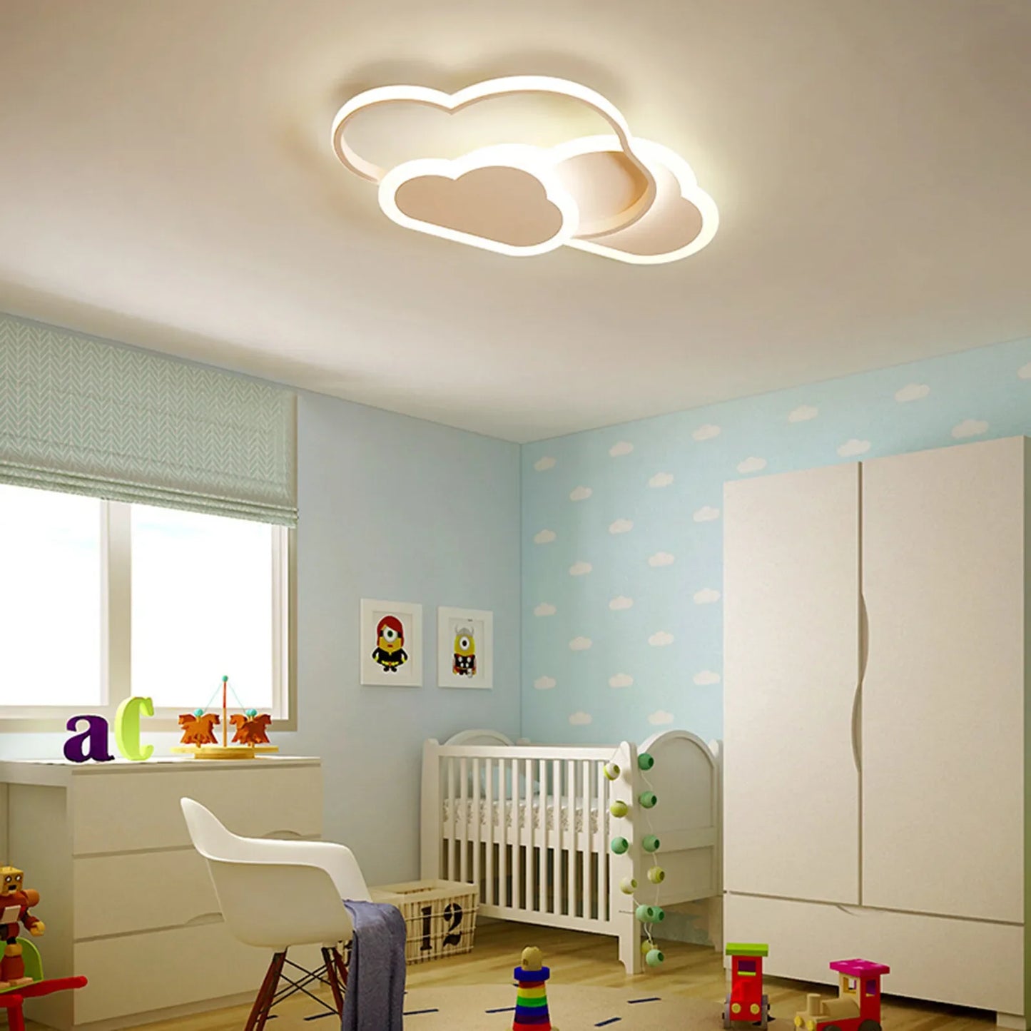 Acrylic LED Ceiling Light Cloud Shape Dimmable Chandelier Kids Room Lamp