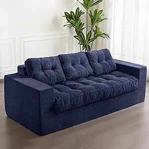 3 Seater Couch for Living Room, Boneless Couch with Tufted Cushion & Backrest, Upholstered Floor Sofa with Armrests, Sofa in A