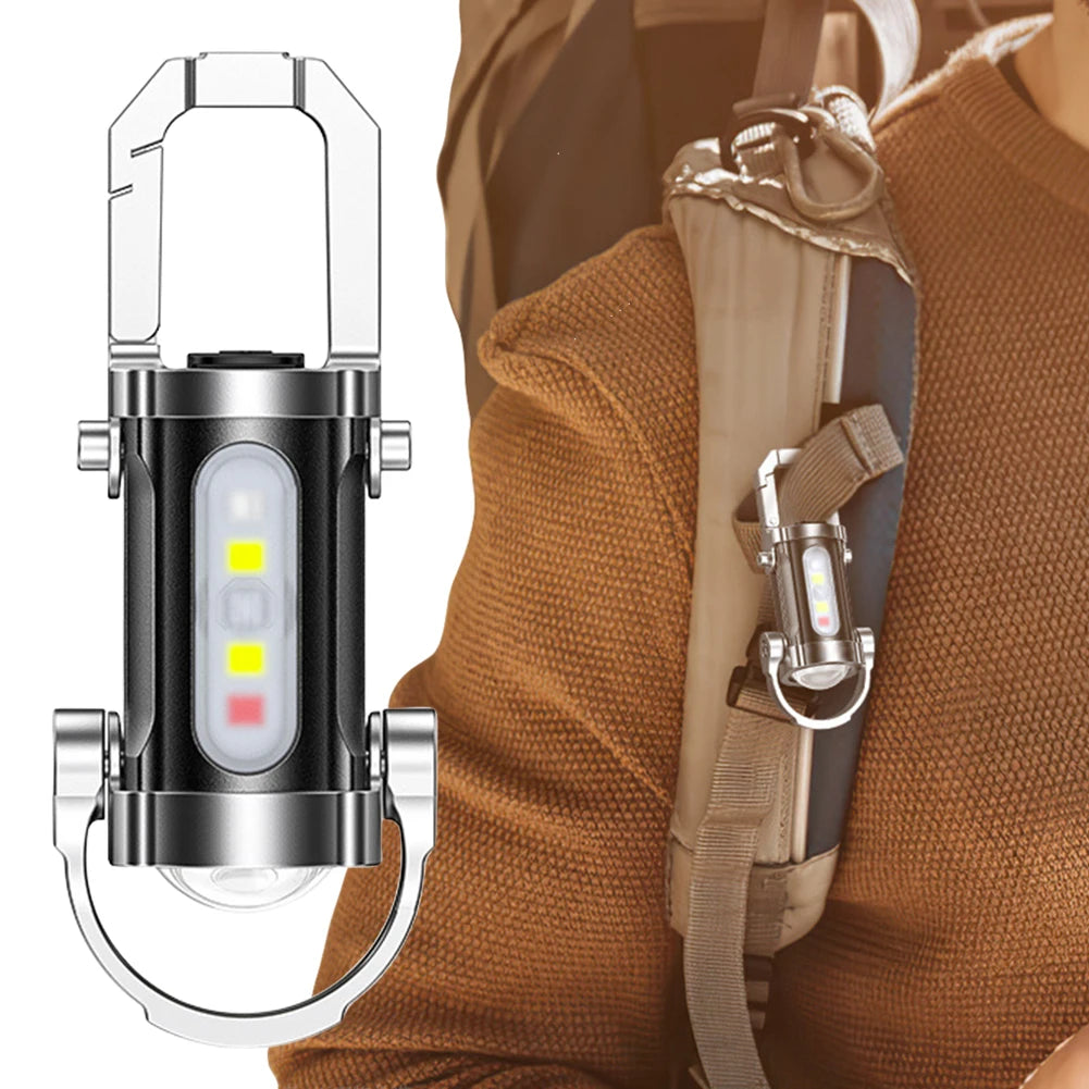 Mini Flashlight Multifunctional Portable Keychain Torch USB Rechargeable Ultralight Camping Flashlight for Camping Hiking