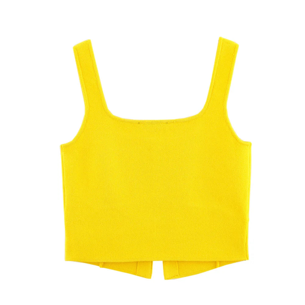 2025 new women's clothing casual elegant European and American style design sense simple knitted short vest top
