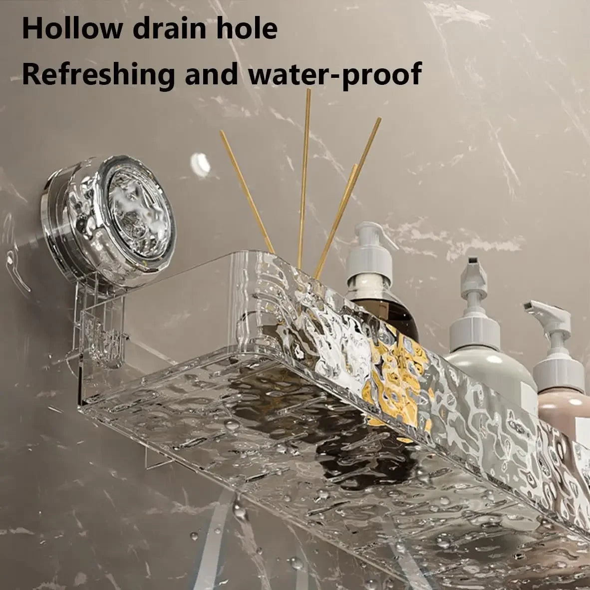 Corrugated Suction Cup Storage Holder Light Luxury Style Glacier Pattern Suction Cup Shelf No-Drill Bathroom Suction Storage Box