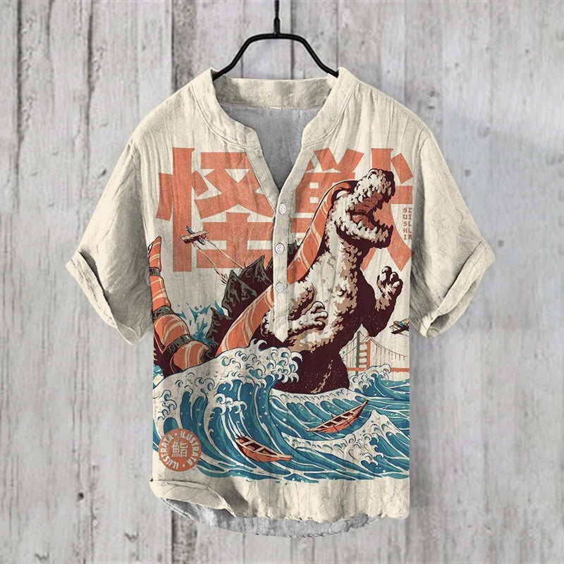 Men Clothes Fashion Summer Men's Clothing Casul T-Shirts Short Sleeve Henry T-Shirt Print Short Seleves Tops Men's Clothing