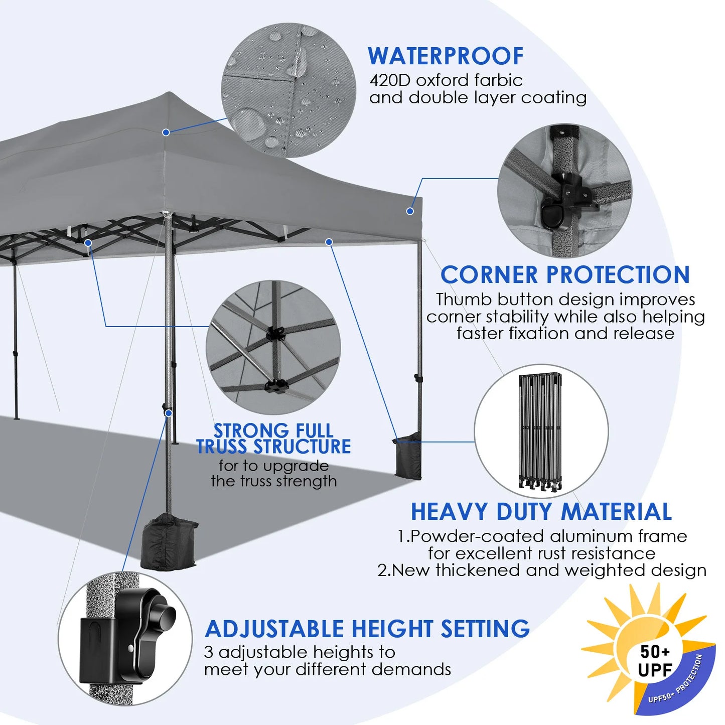 10x30 Heavy Duty Pop up Canopy with 8 sidewalls Stable Wedding Outdoor Tents for Parties Canopy Pop Up Party Tent UPF 50+