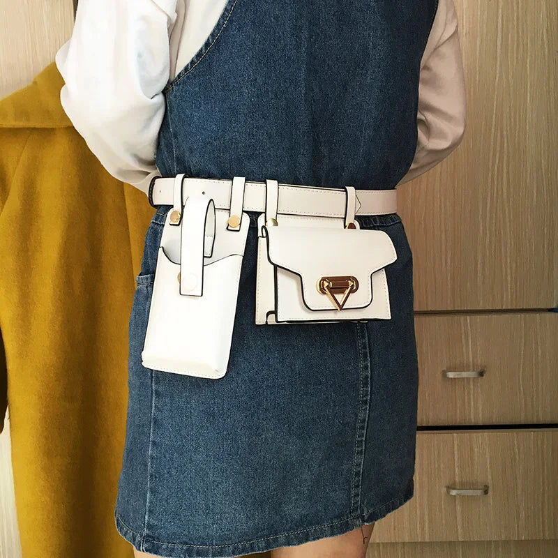 2 in 1 Women Belt Bag 2025 Designer Waist Bag PU Leather Fanny Pack Phone Purse street Trend Female Shoulder Crossbody Chest Bag