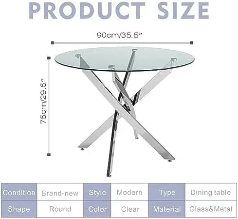 Round Tempered Glass Dining Table Set for 4, 5-Piece Modern Kitchen Table Set with 4 High-Back Upholstered Chair for Kitchen