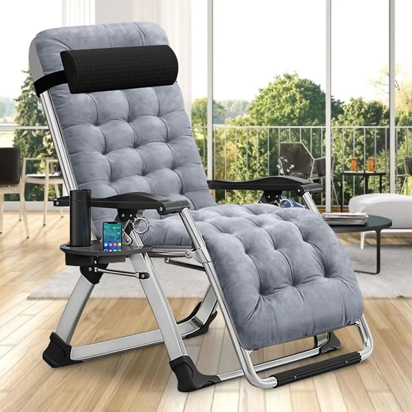 Comfy Folding Recliner Chair - Bedroom & Living Room, Patio Lounge Chair with Removable Cushion for Indoor Outdoor