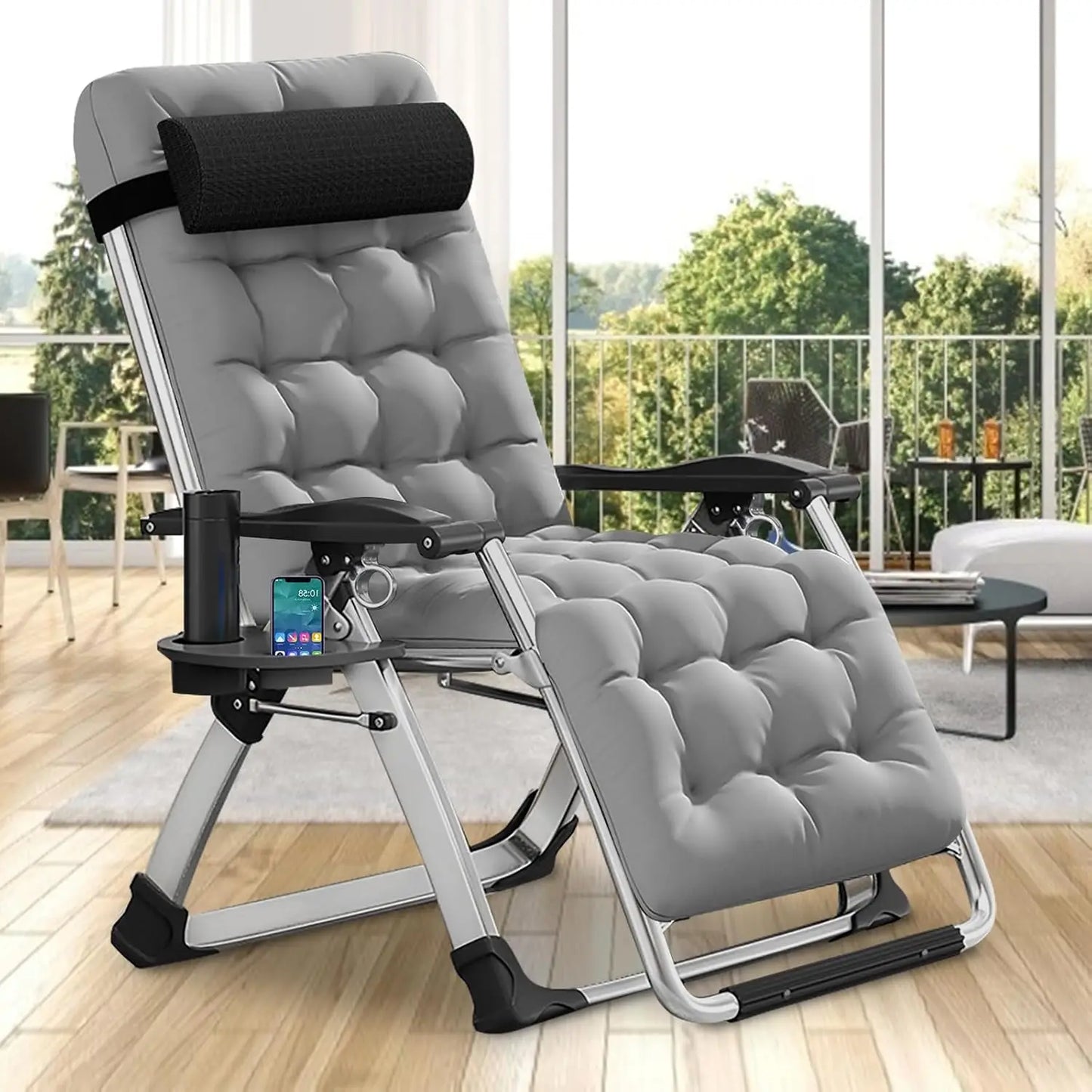 Comfy Folding Recliner Chair - Bedroom & Living Room, Patio Lounge Chair with Removable Cushion for Indoor Outdoor