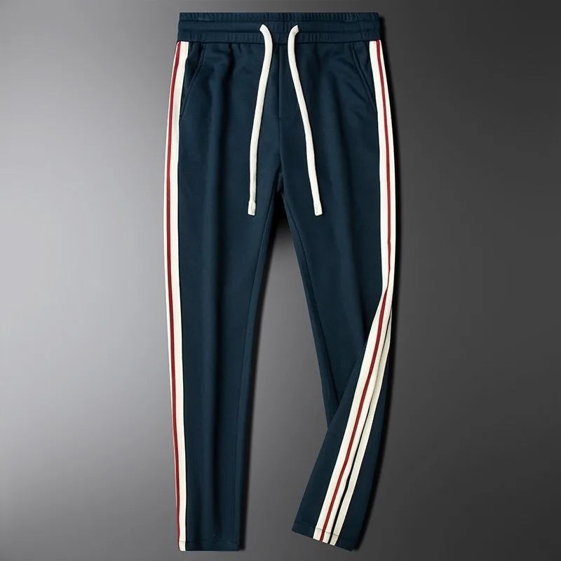 Men's Clothing Spring and Autumn high quality Light Luxury Thin Blue Casual Pants Contrast Color Ribbon Slim-fit Straight Pants