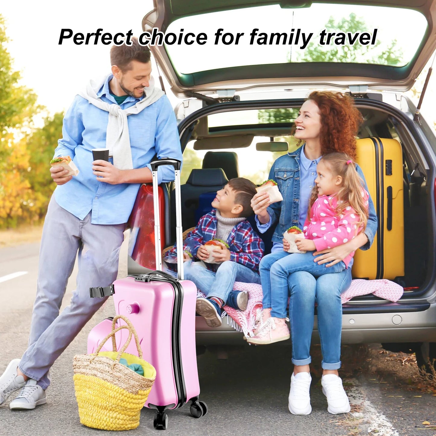 Kids Ride on Luggage Toddler Luggage Seat Ride on Kids Travel Suitcase with Safety Belt,Wheels for Toddler Airplane Travel pink