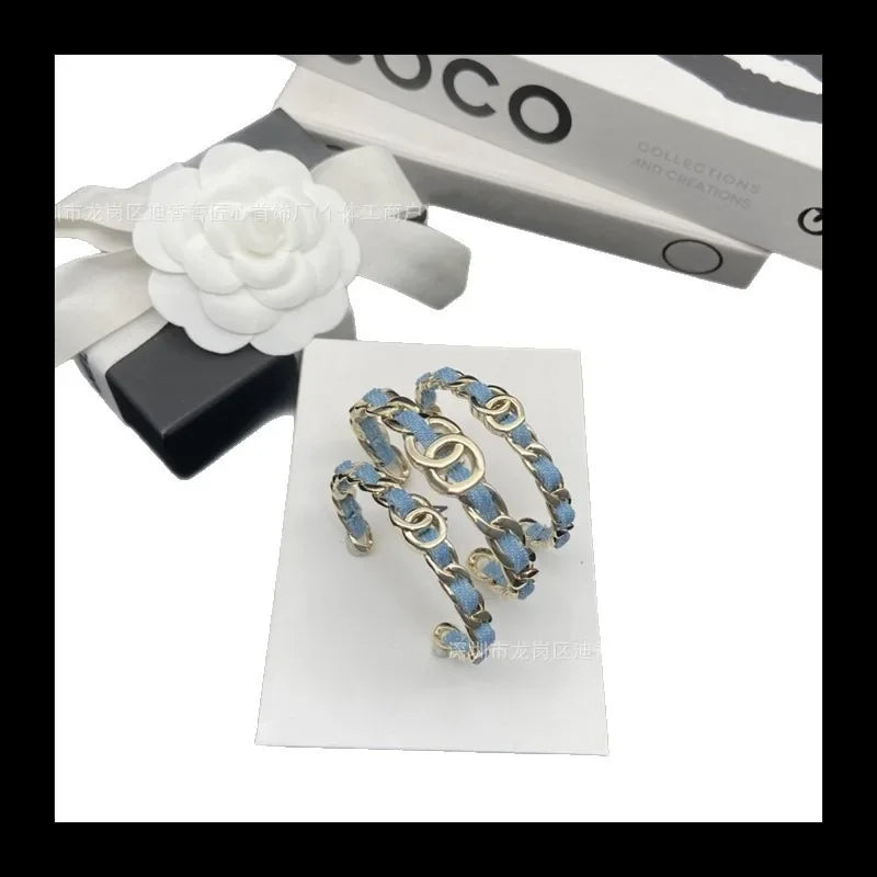 New Denim Blue Open Three-piece Bracelet Fashion Three-in-one Niche Design Temperament Bracelet