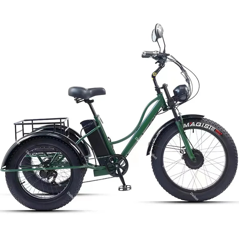 48V 750W Electric Bike For Man Powerful 24 Inch Fat Tire Bike All Terrain Electric Tricycles 3 Wheels for Adults Elderly