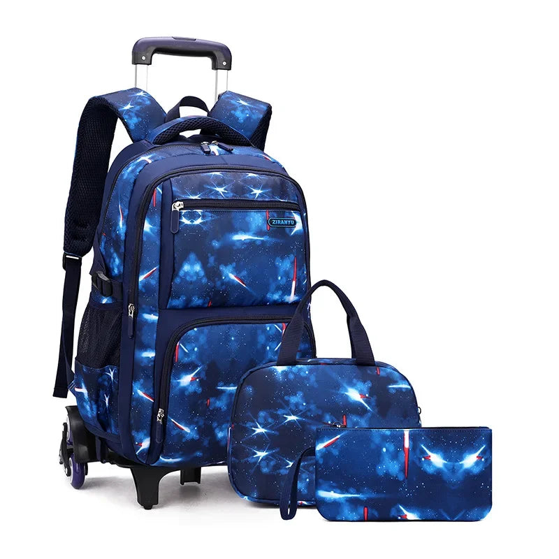 School Bag Kids Rolling Backpack for Boy Wheeled Backpack School Bag With Wheels Trolley Bookbag Carry on Luggage with Lunch Bag