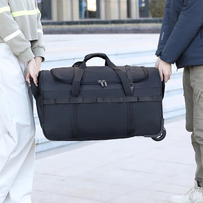 Heavy-Duty Wheeled Duffel Bag Foldable Water-Resistant Rolling Luggage with Adjustable Shoulder Strap & Pockets for Travel Gym