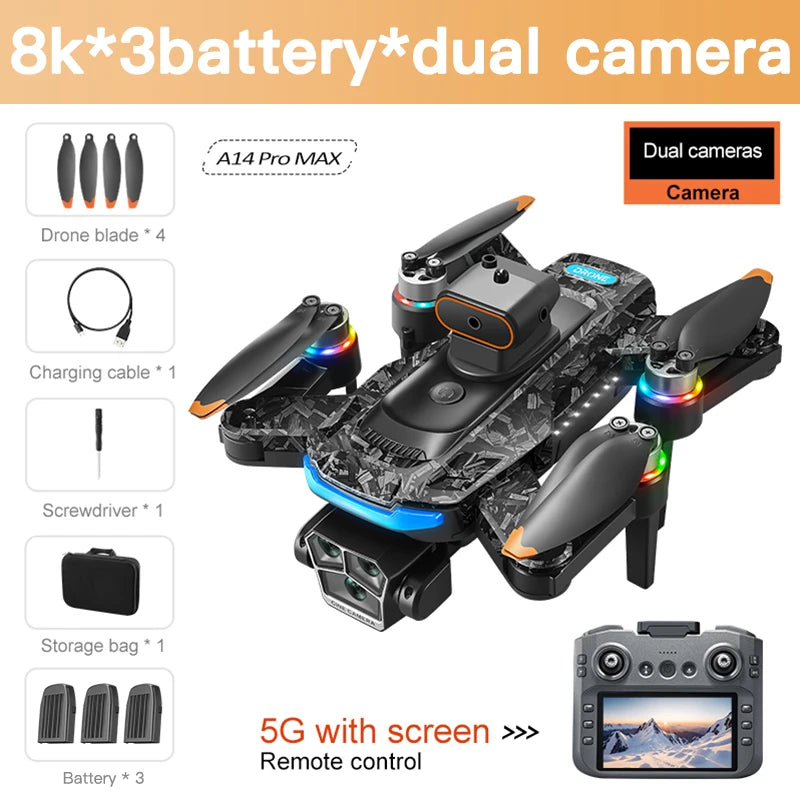 Xiaomi Mijia A14Pro max GPS Brushless 8K three Camera Optical Flow Obstacle Avoidance Foldable Quadcopter RC Distance Drone Toys
