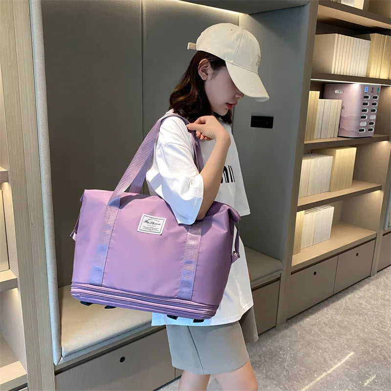 Travel Trolley Luggage Storage Bag With Wheels Waterproof Pulley Portable Collapsible Expandable Fashion Large Capacity Shopping
