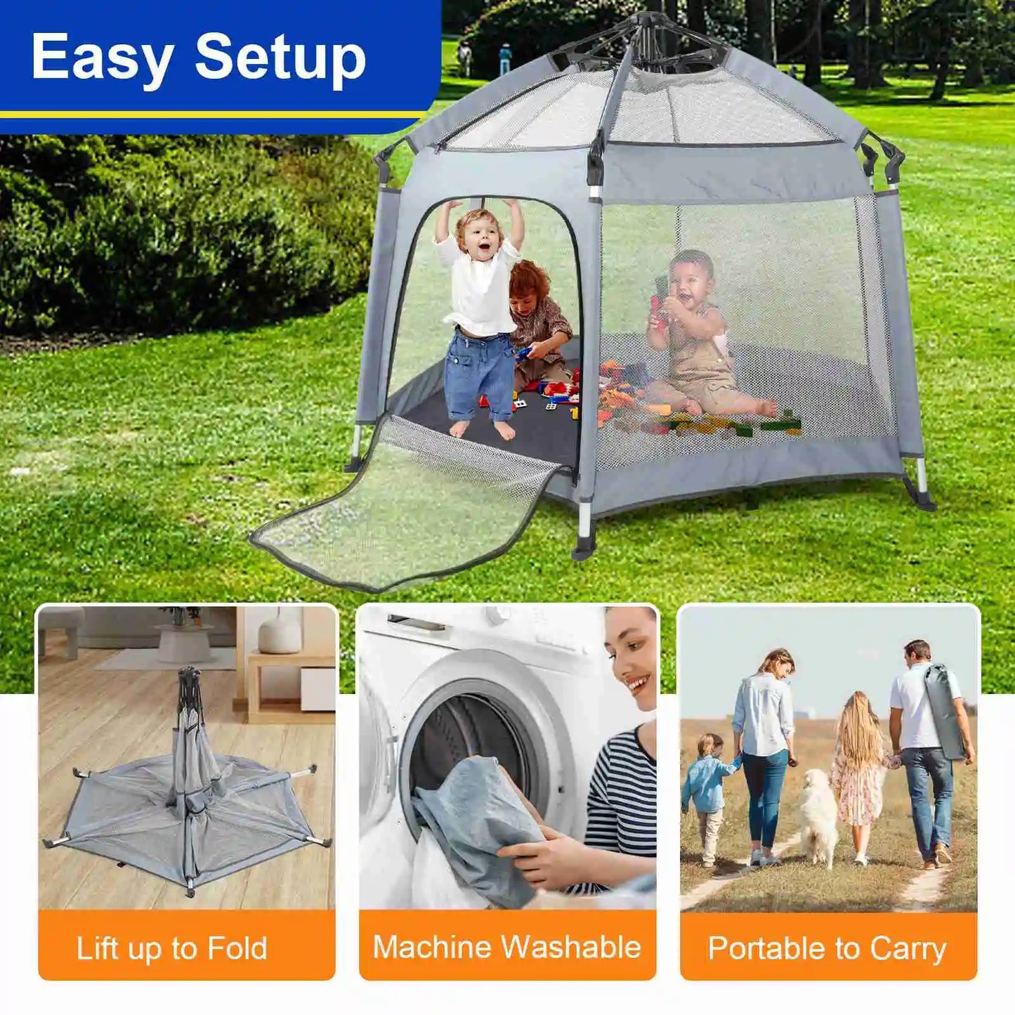 Baby Pop Up Play Tent Sun Protective Oxford Cloth Portable Baby Outdoor Indoor Play Tent Gray