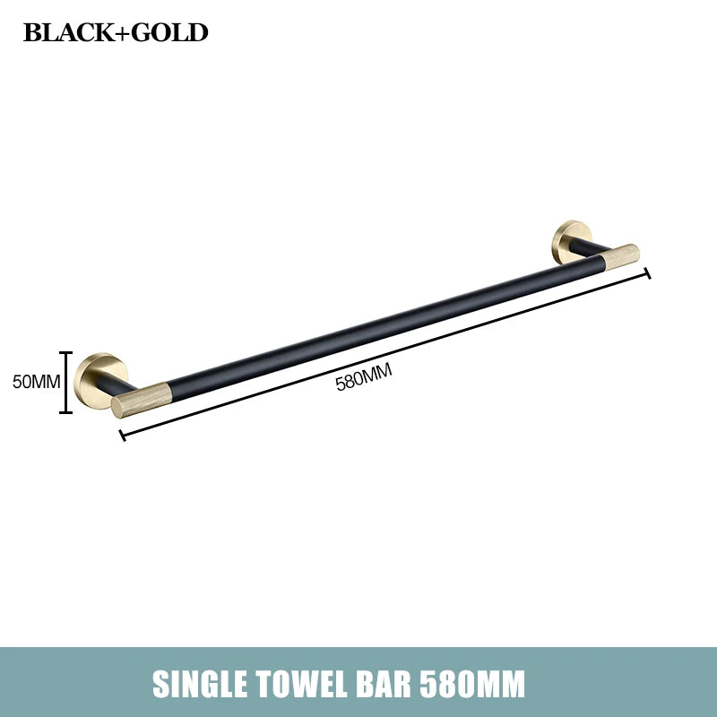 Brushed Gold Black Stainless Steel Wall-mounted Bathroom Storage Paper Towel Holder Toilet Brush Bath Robe Hook Soap Dispenser