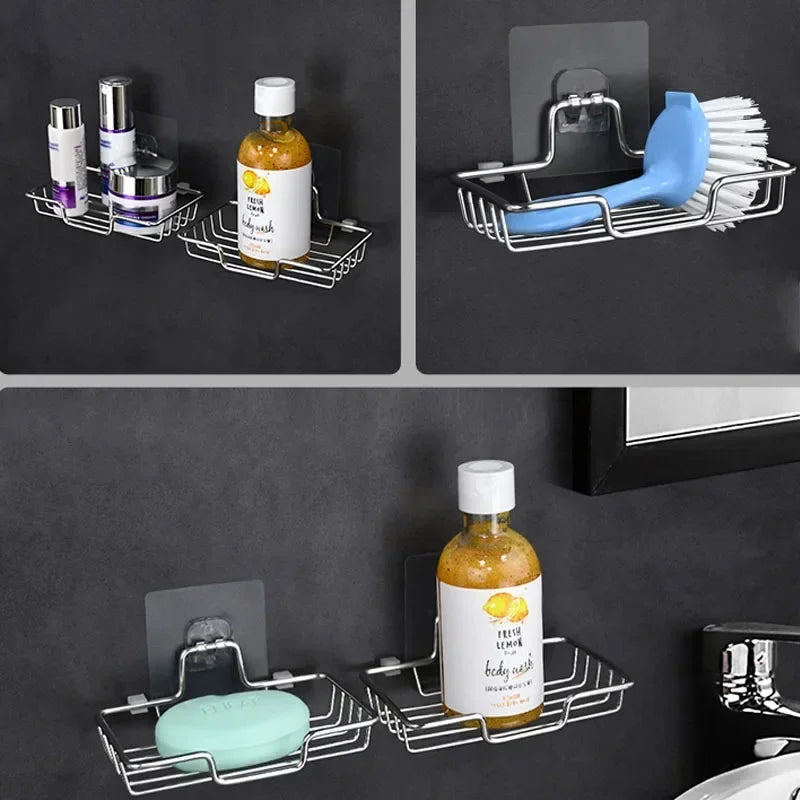 High Quality Soap Rack Wall Mounted Soap Holder Stainless Steel Soap Sponge Dish Bathroom Accessories Dishes Self Adhesive