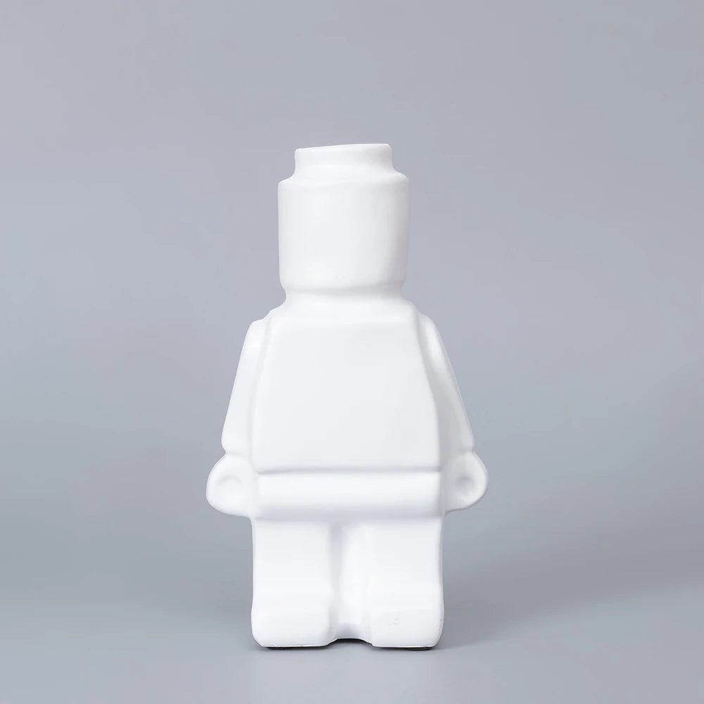 Nordic Style Ceramic Robot Vase Indoor Flower Pot Modern Home Interior Decoration White Goods Decoration Office Desk Decoration