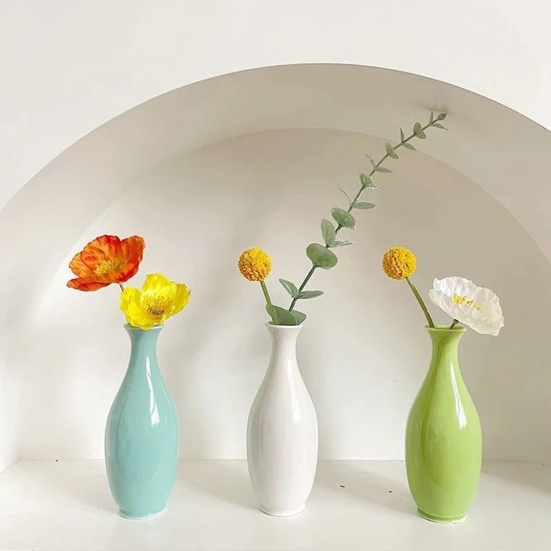 White Ceramic Bud Vase Small Flower Vases Hydroponic Plants Pot Modern Decorative Vases for Home Living Room Dining Table Decor