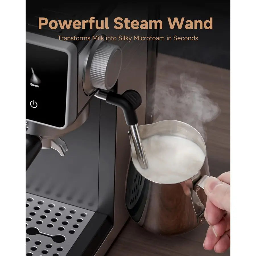 20 Bar Espresso Machine with Grinder 3 Temp Coffee Machine with 20 Grinding Settings, Hot Cold Brew Espresso Maker with Milk Fro