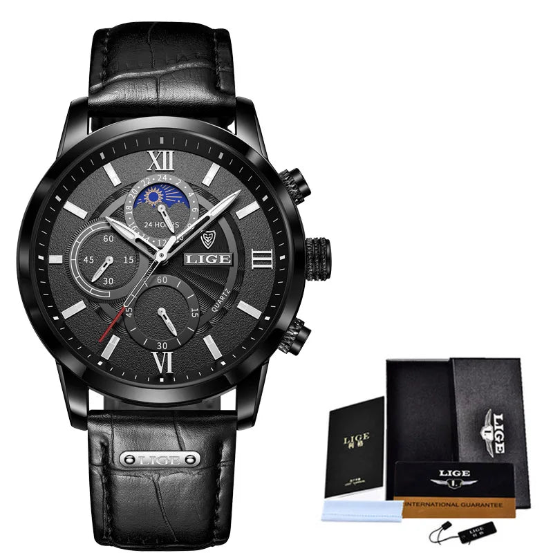 Men's Watches LIGE Top Brand Luxury Men WristWatch For Men Leather Quartz Watch Sports Waterproof Male Clock Relogio Masculino