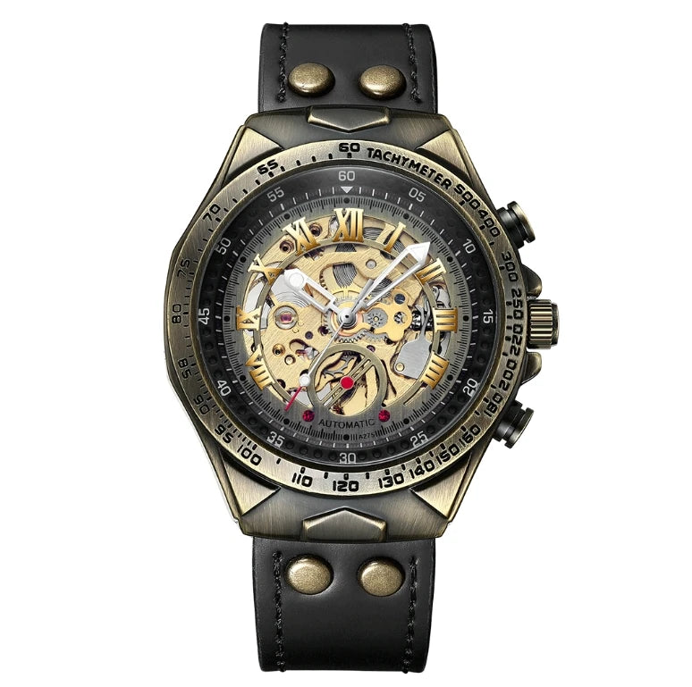 Men Mechanical Watch Business Retro Trend Bronze Leather Strap Automatic Mechanical Watch Waterproof Male Fashion Clock Watches