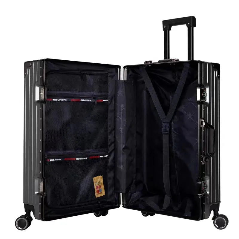 Luggage Right Angle Retro Aluminium Frame Universal Wheel Boarding Bag Large Capacity Travel Password Leather Box Suitcase