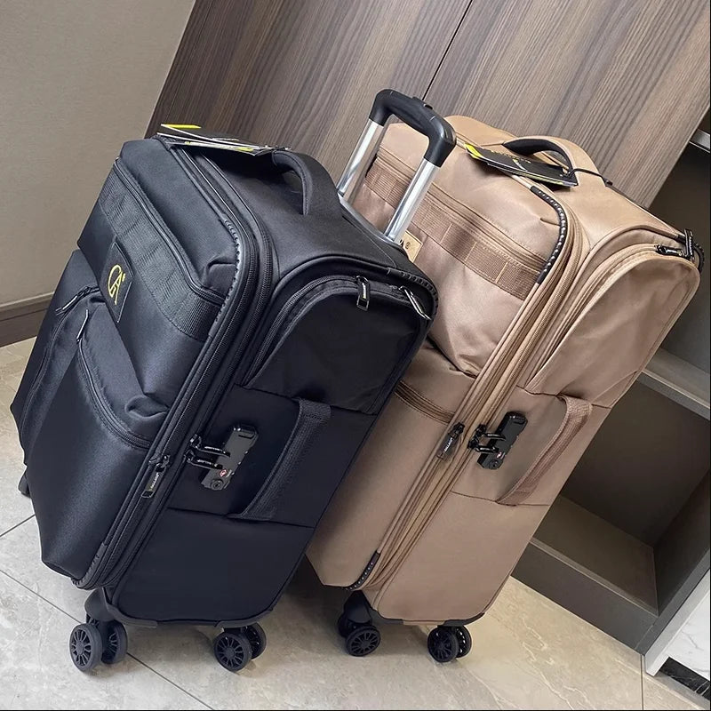 Multifunctional ultra-light silent boarding suitcase 20 "Oxford cloth checked 24 extendable pull rod luggage  20/28