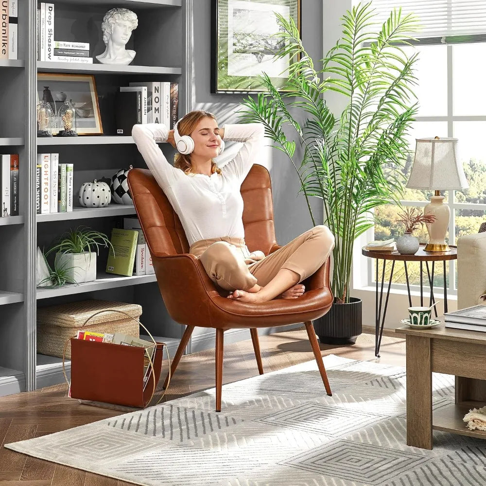 Leather Accent Chairs, Living Room Chairs Leather Large Armchairs Accent Chairs with Metal Legs for Living Bedroom