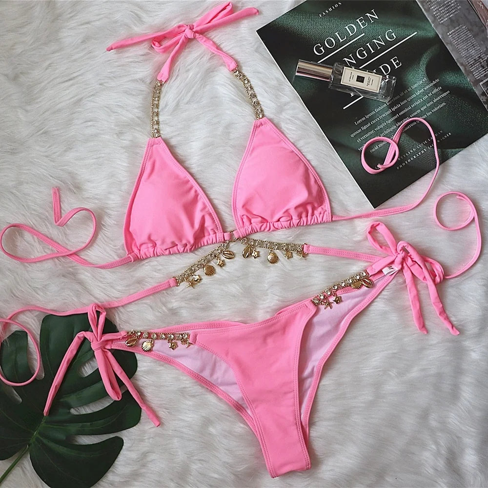 Sexy Bikinis 2025 Women's Solid Color Swimwear Female Swimsuit Swim Wear Bathing Suit Brazilian Bikini Set Beachwear Pool Bather