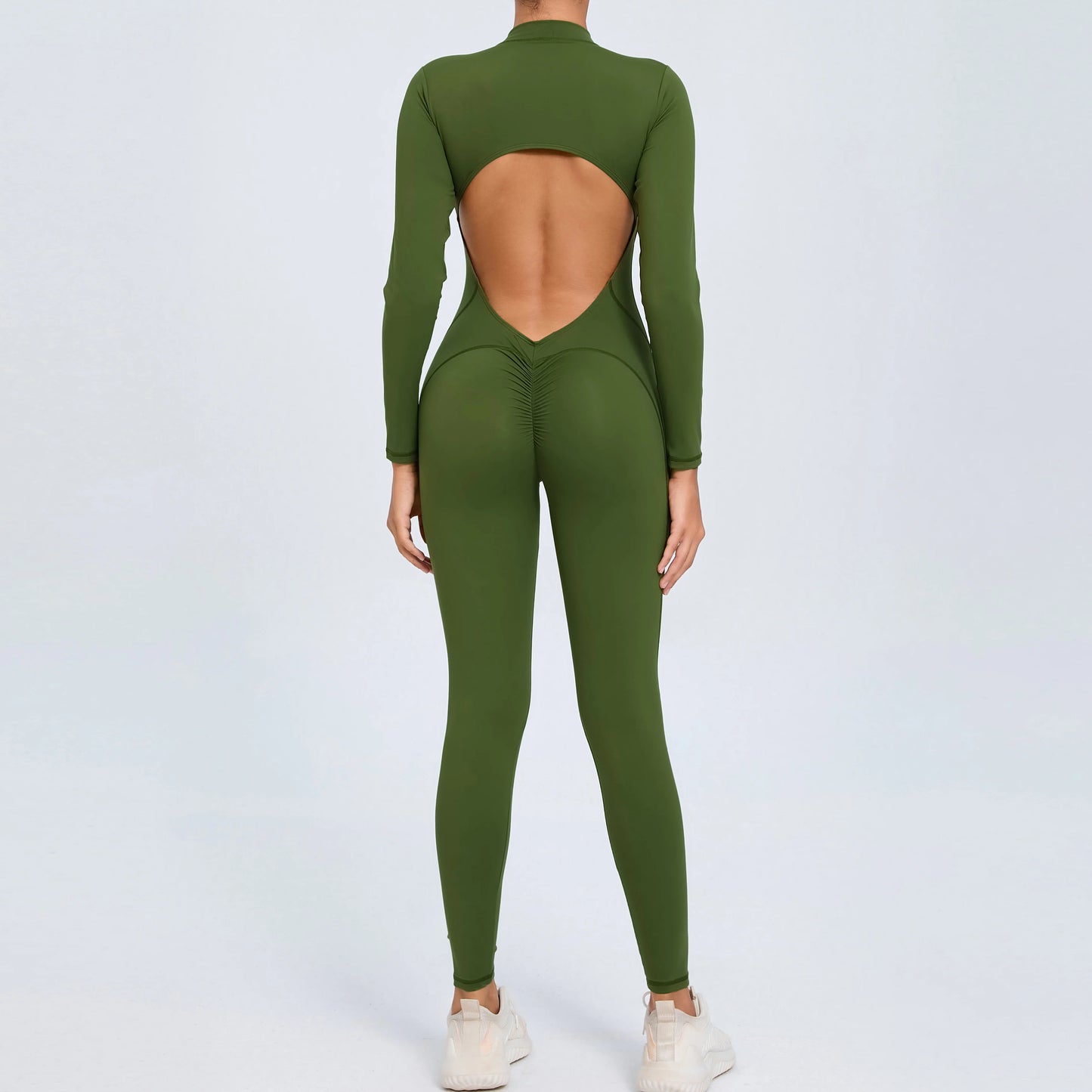 Women Sportwear Yoga Jumpsuit Zip Long Sleeve Back Open Outfit Fitness Tracksuit Tight One-piece Gym Overalls Sports Bodysuit