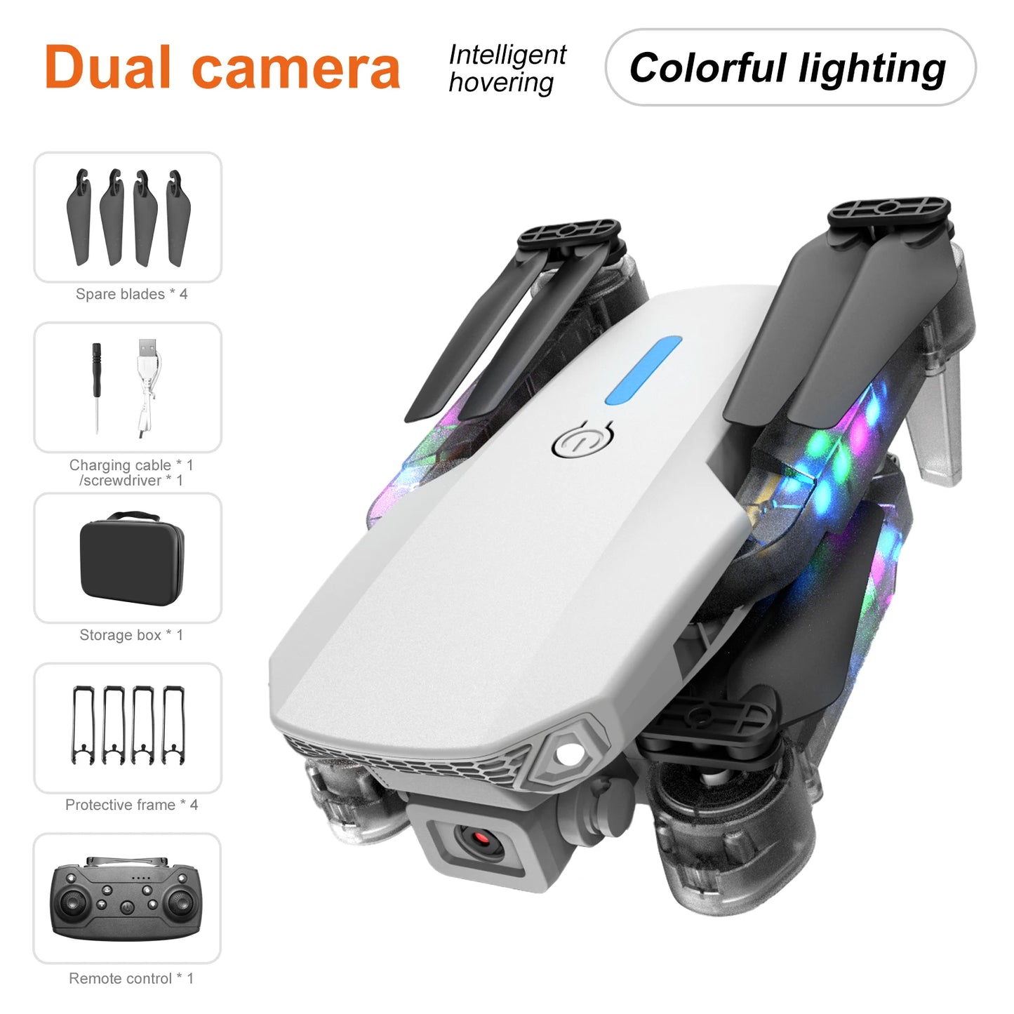 Quadcopter Drone with Colorful Light E99D Dual Camera Hd1080P Wifi Fpv Height Gift Toy Drone